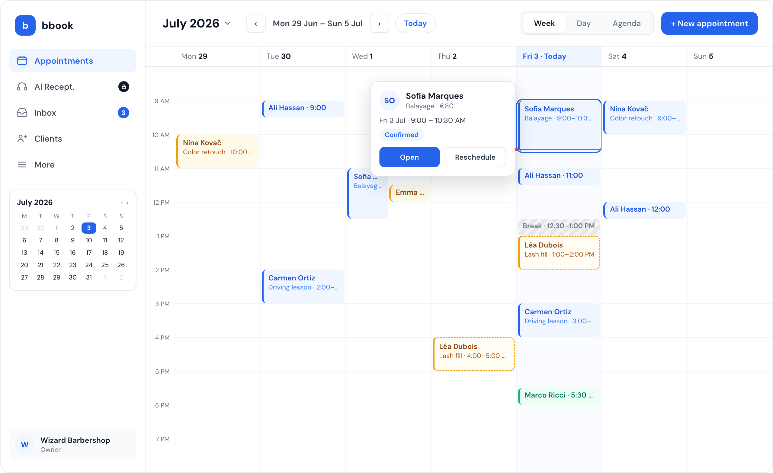 The bbook 5.0.0 desktop calendar, week view