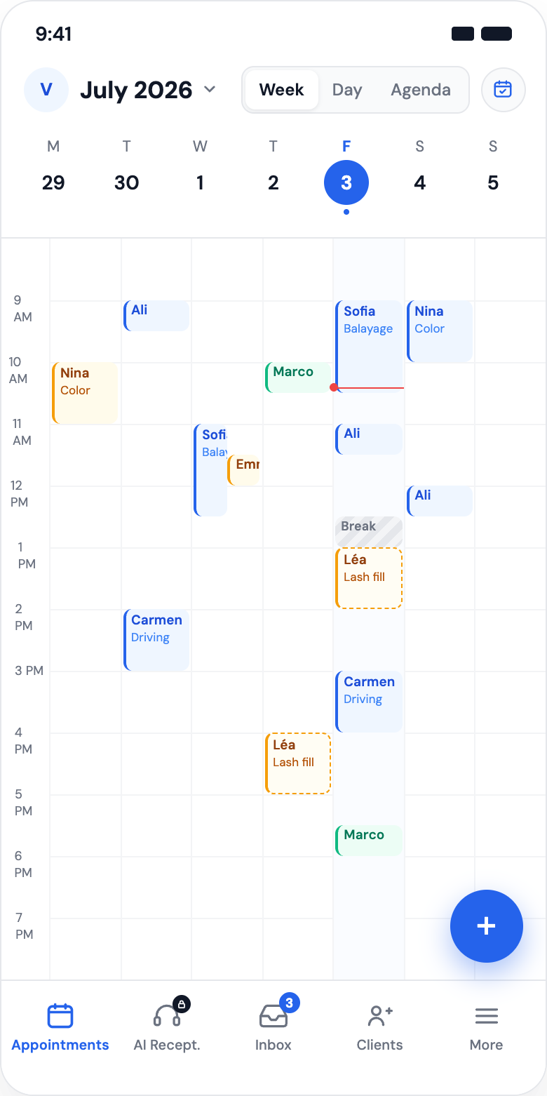 bbook on mobile, week view in light mode